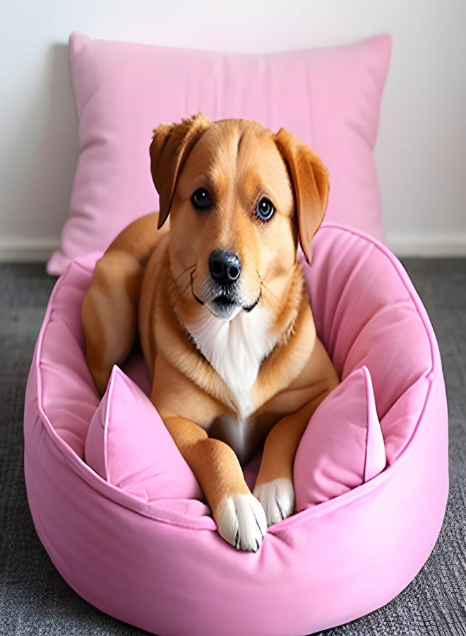 PETITUDE سرير فاخر للكلاب الصغيرة من البوليستر من بيتيتيود - قابل للغسل - سرير للحيوانات الأليفة للجراء والقطط الصغيرة بقاعدة مانعة للانزلاق - وردي - 48 × 40 × 22 سم - Image 1